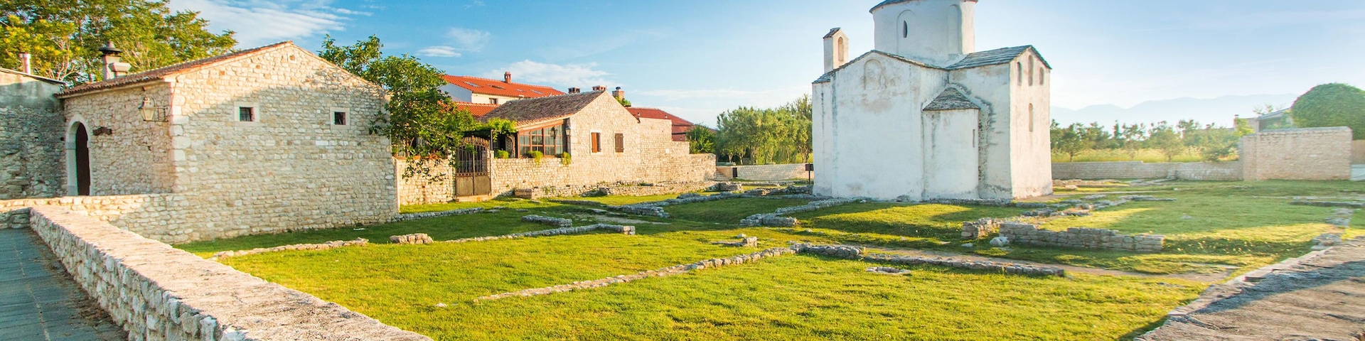 PHAX50 Medieval church of Holy Cross from 9th century and archaeological site in historic town of Nin, Dalmatia, Croatia