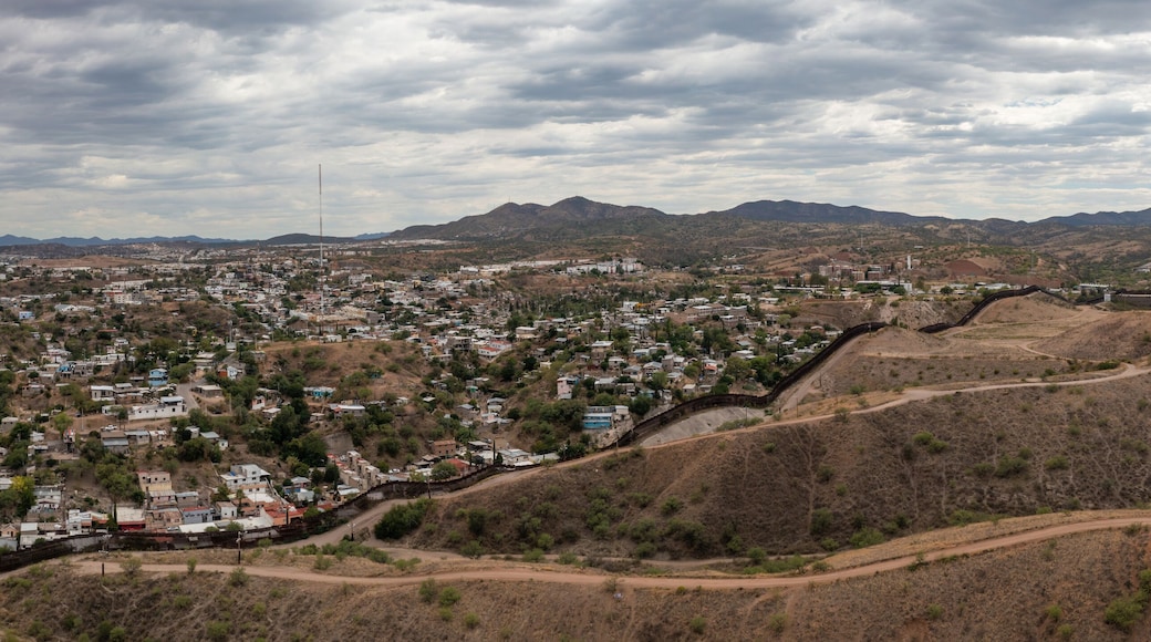 Aerial view of US Mexico Border fence in Nogales, Arizona.