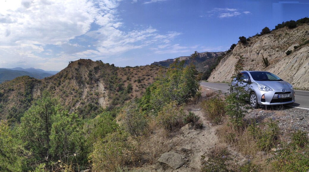 A road along a narrow canyon from the main square in the town Mtskheta