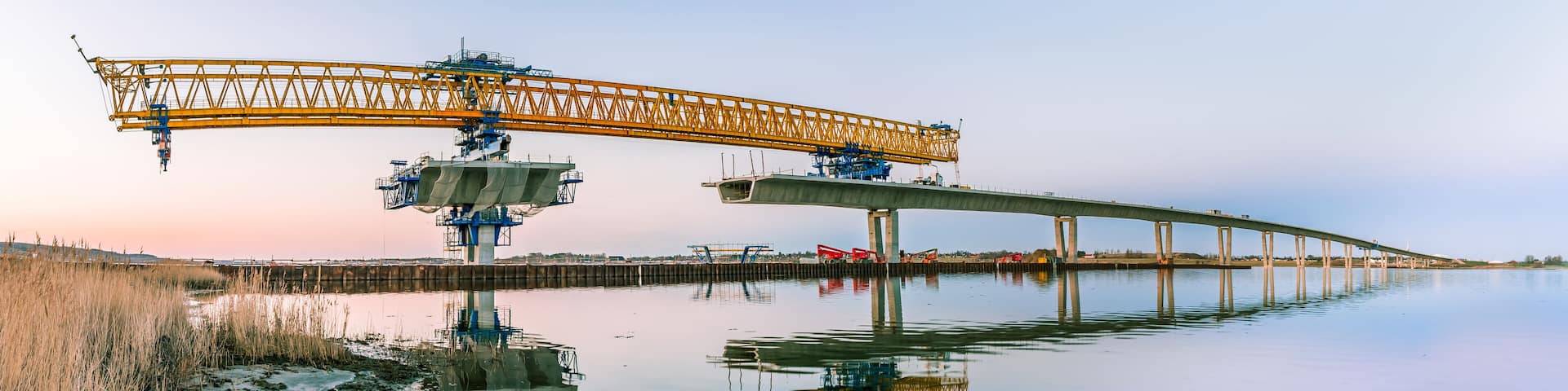 Construction site of Crown Princess Mary bridge in a panoramic view