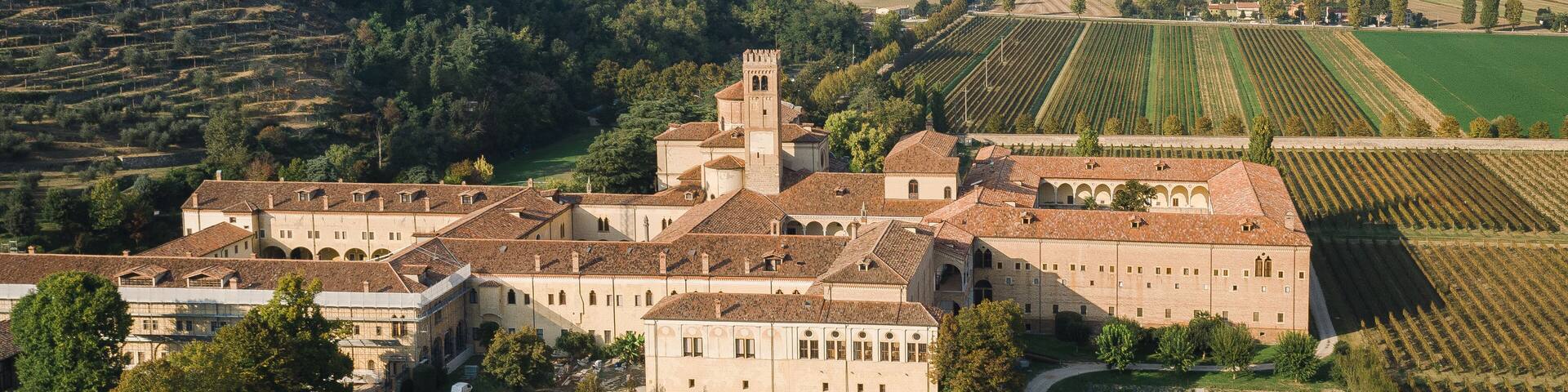 Praglia Abbey is a Benedictine monastery in the frazione of Bresseo in Teolo, Province of Padua, Italy. Drone photography of the Abbey