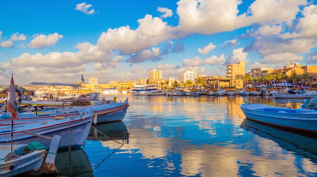 View of the port at sunset. In Tyre, Lebanon