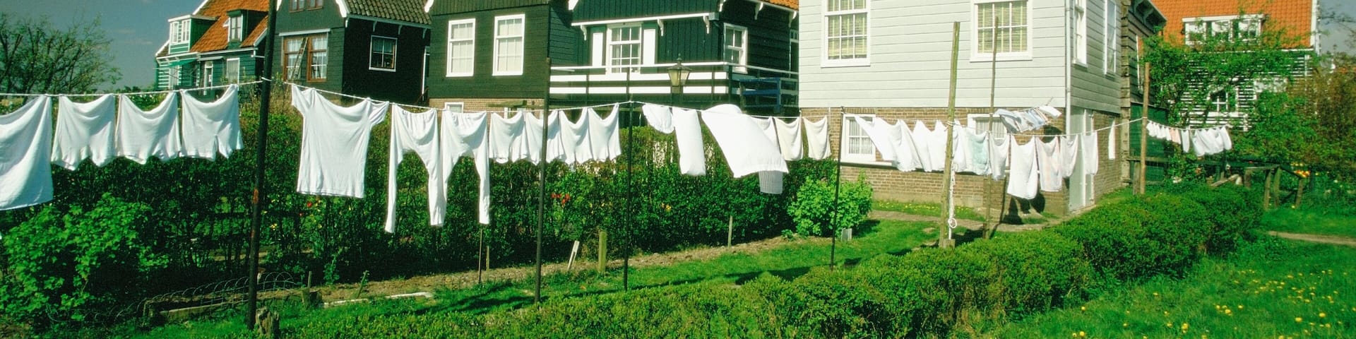 Clothes drying on a clothesline in front of houses, Marken, Netherlands
