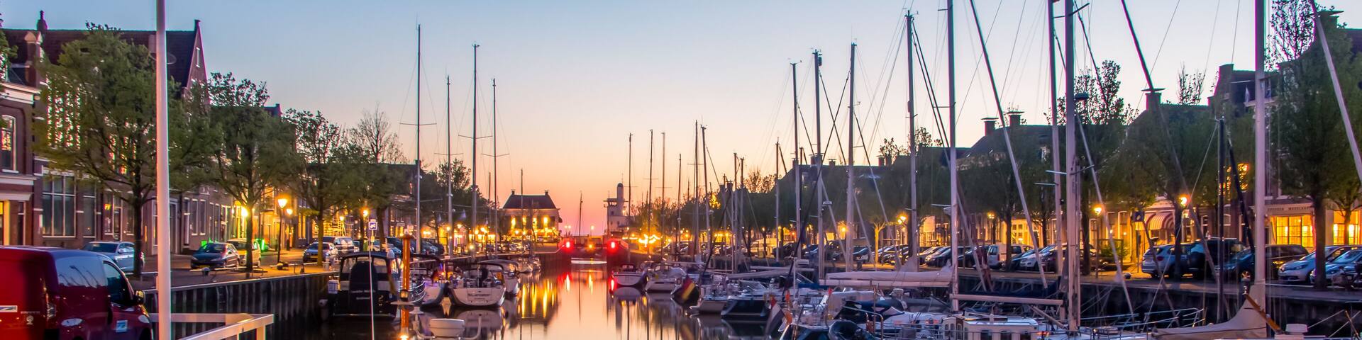 View of the Noorderhaven, northern harbour, in Harlingen, Holland
