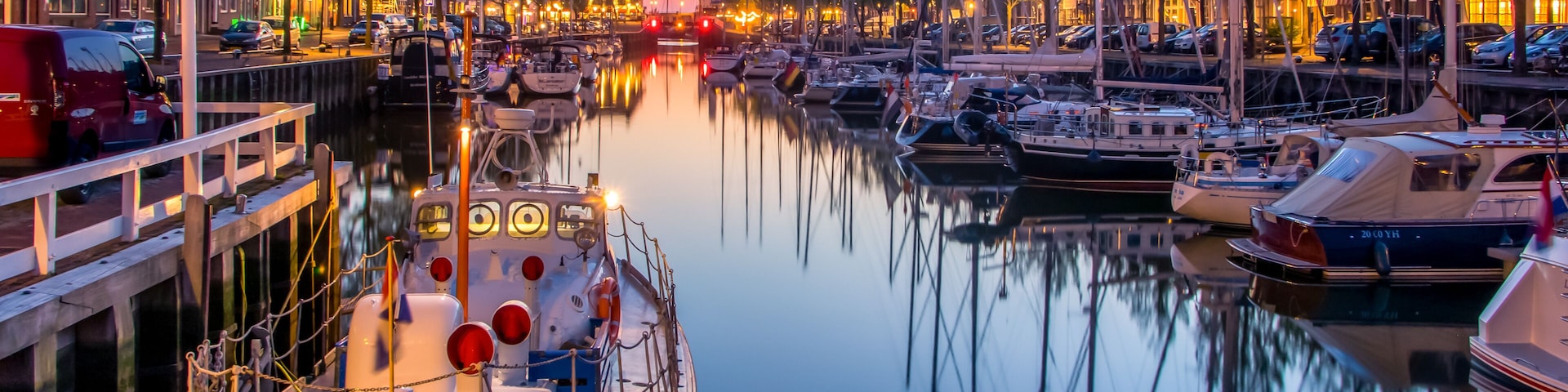 View of the Noorderhaven, northern harbour, in Harlingen, Holland