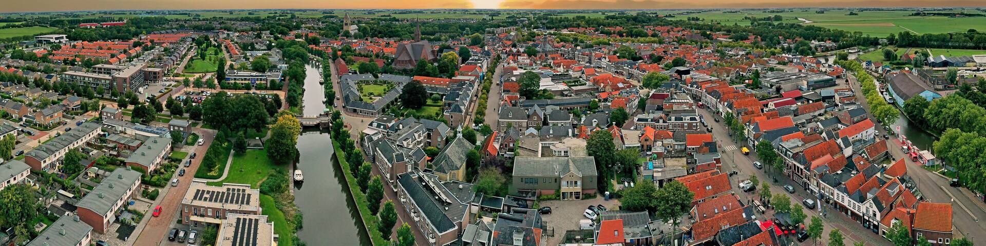 Aerial panorama from the traditional city Bolsward in Friesland the Netherlands
