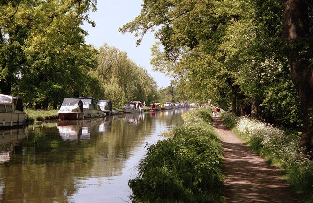 Wey Navigation above New Haw Lock. This wide straight stretch has meadows, trees, clear water, good depth in almost all seasons and plenty of moored launches and narrowboats.