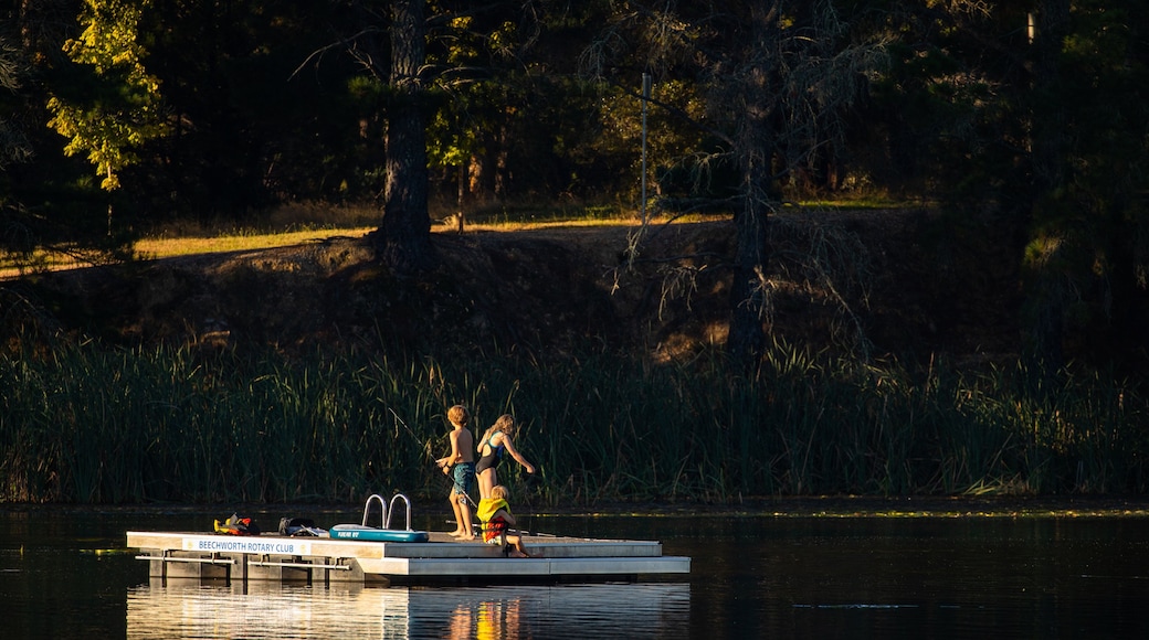 Beechworth showing fishing and a lake or waterhole as well as a family