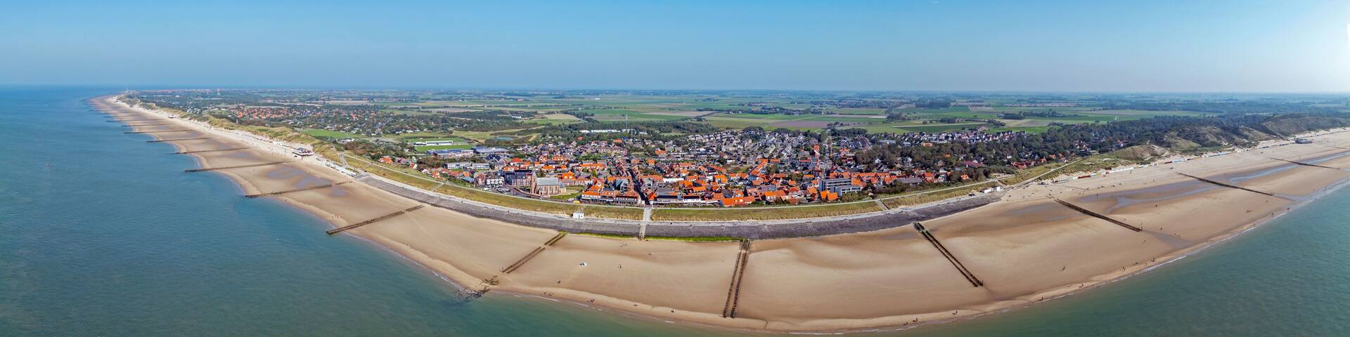 Aerial panorama from the town Zoutelande in Zeeland the Netherlands