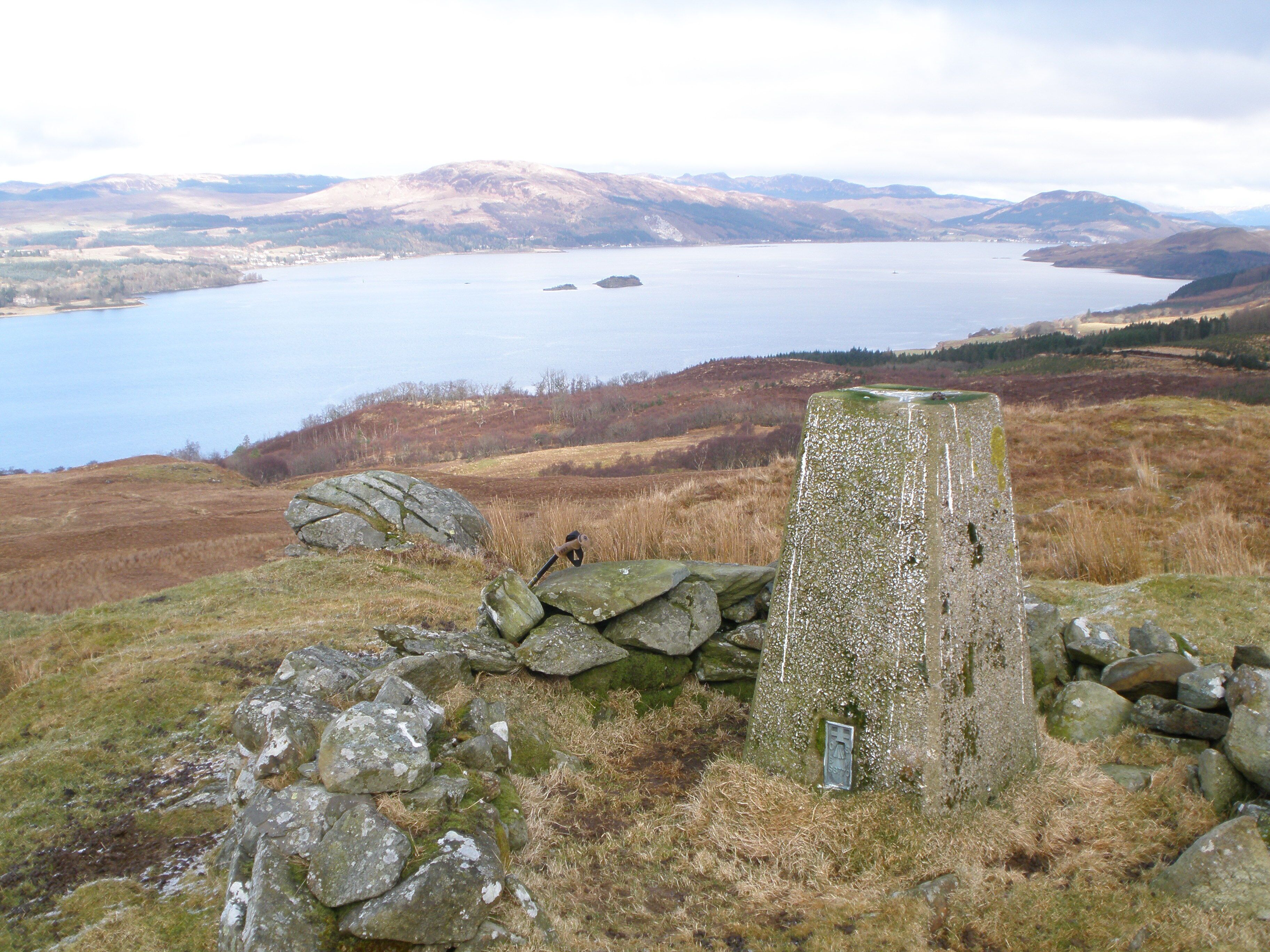 Trig point on Cnoc Buidhe 193m. Looking up Loch Fyne