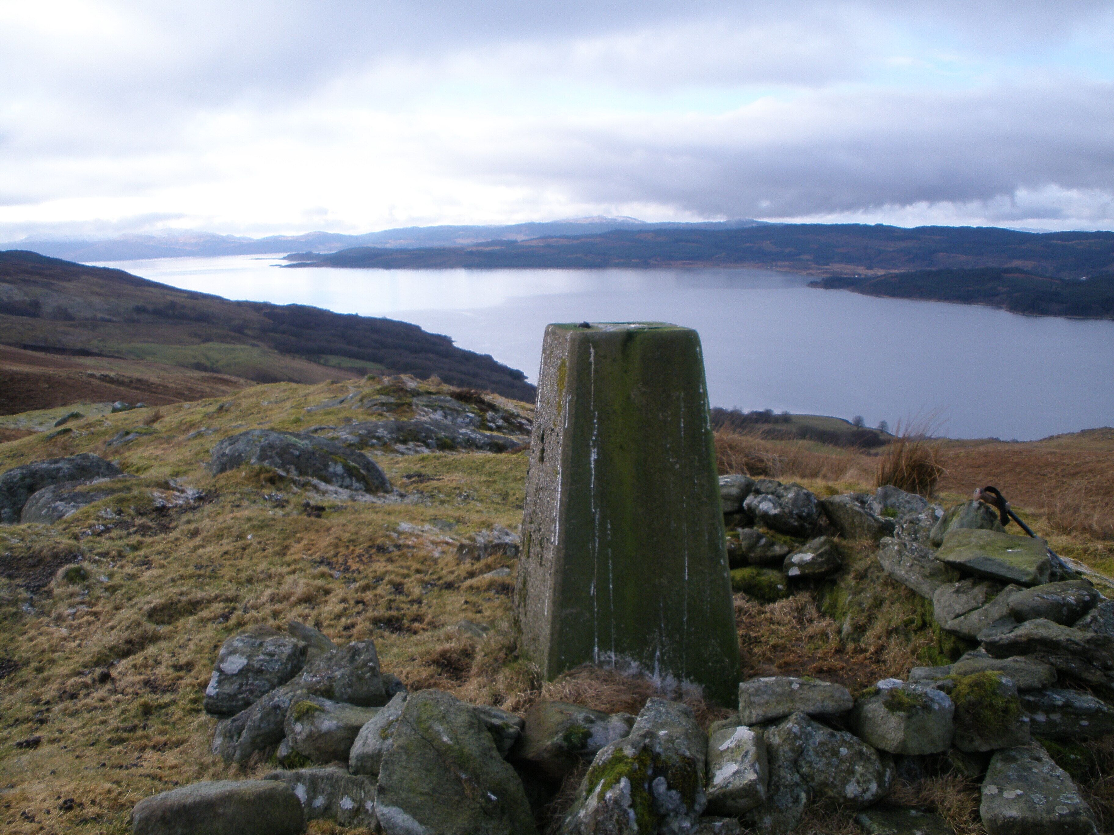 Trig Point on Cnoc Buidhe Looking down Loch Fyne