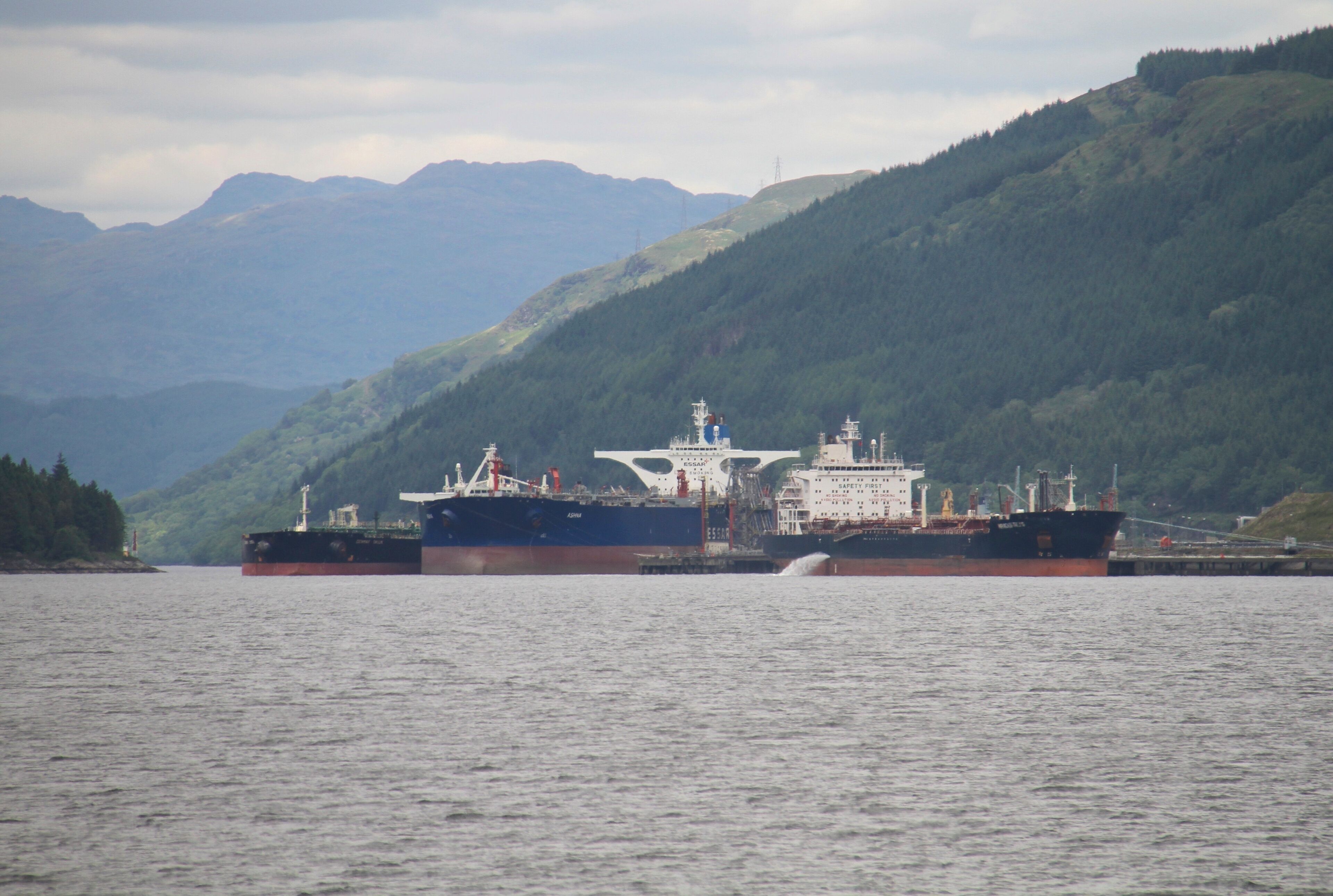 Non Fortes oil arrives Loch Long to be piped across the country to Grangemouth.