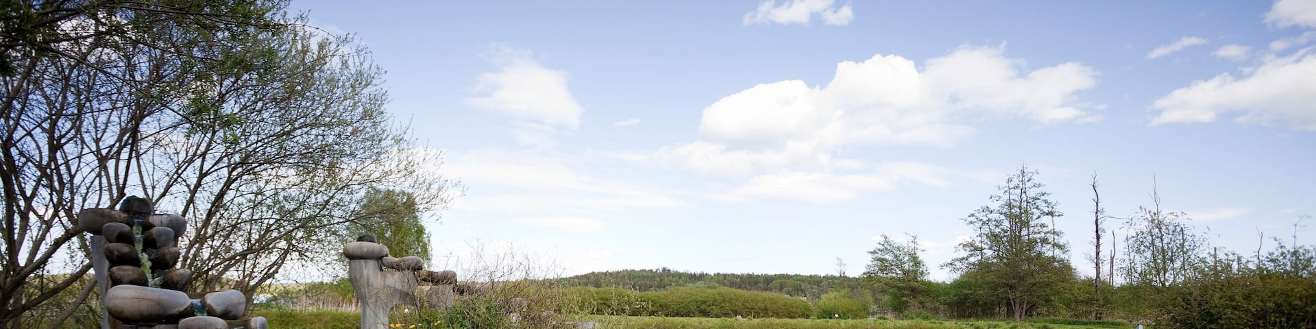 Outdoor water flow forms in Järna, Sweden. Anthroposophical water cleaning process.