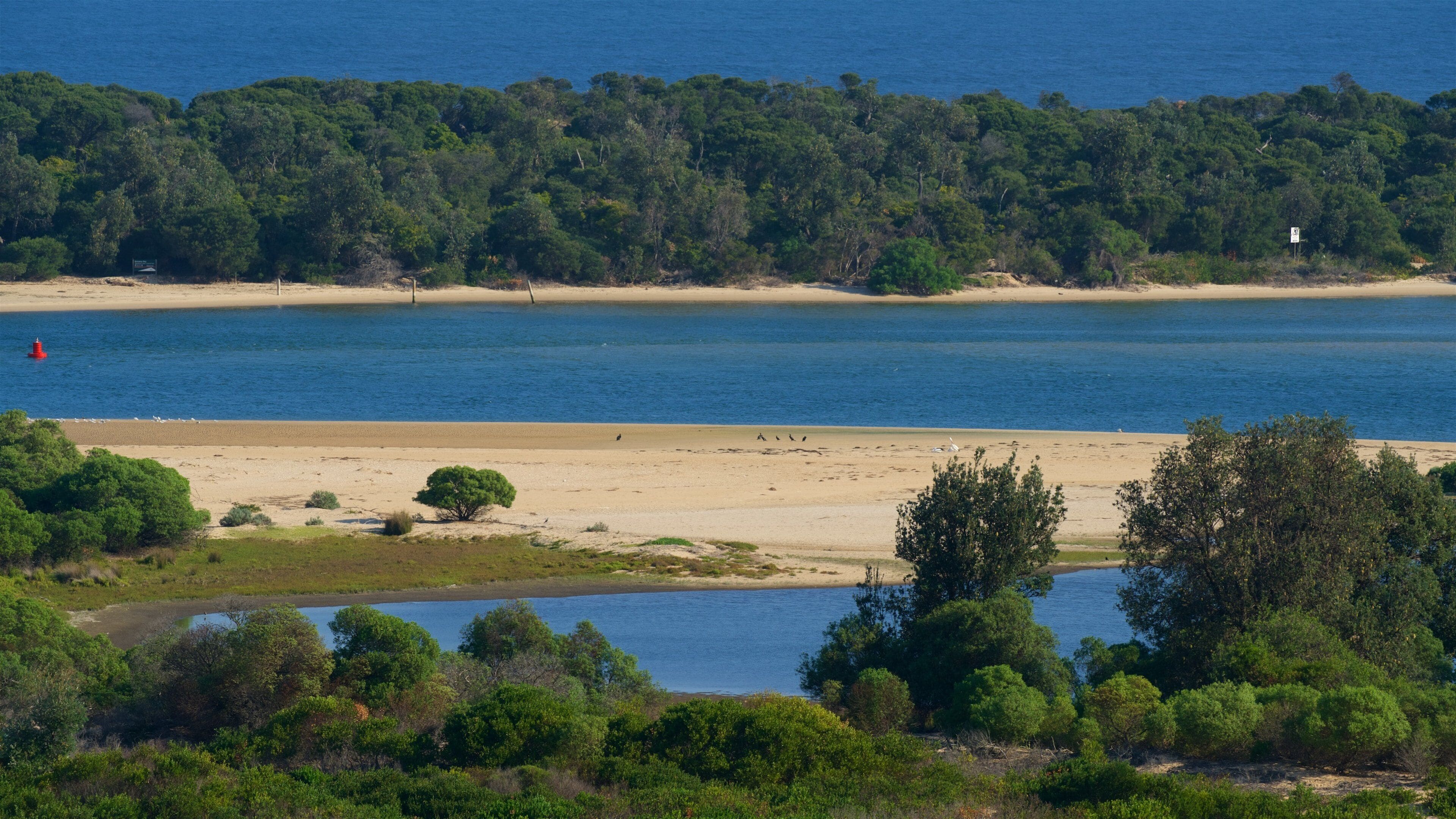Lakes Entrance Lookout featuring a beach and a bay or harbor
