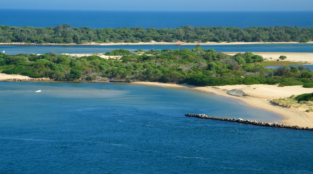 Lakes Entrance Lookout mostrando una playa de arena y una bahía o puerto