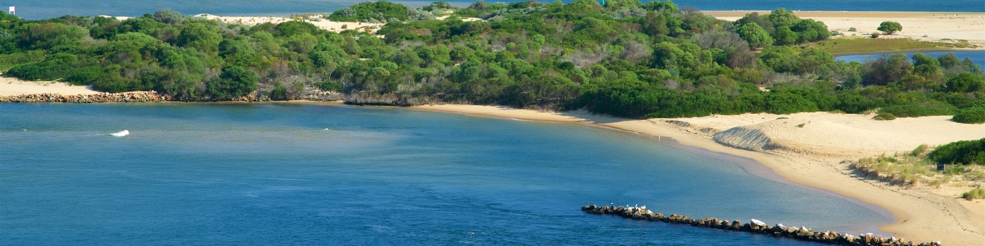 Lakes Entrance Lookout featuring a bay or harbor and a beach