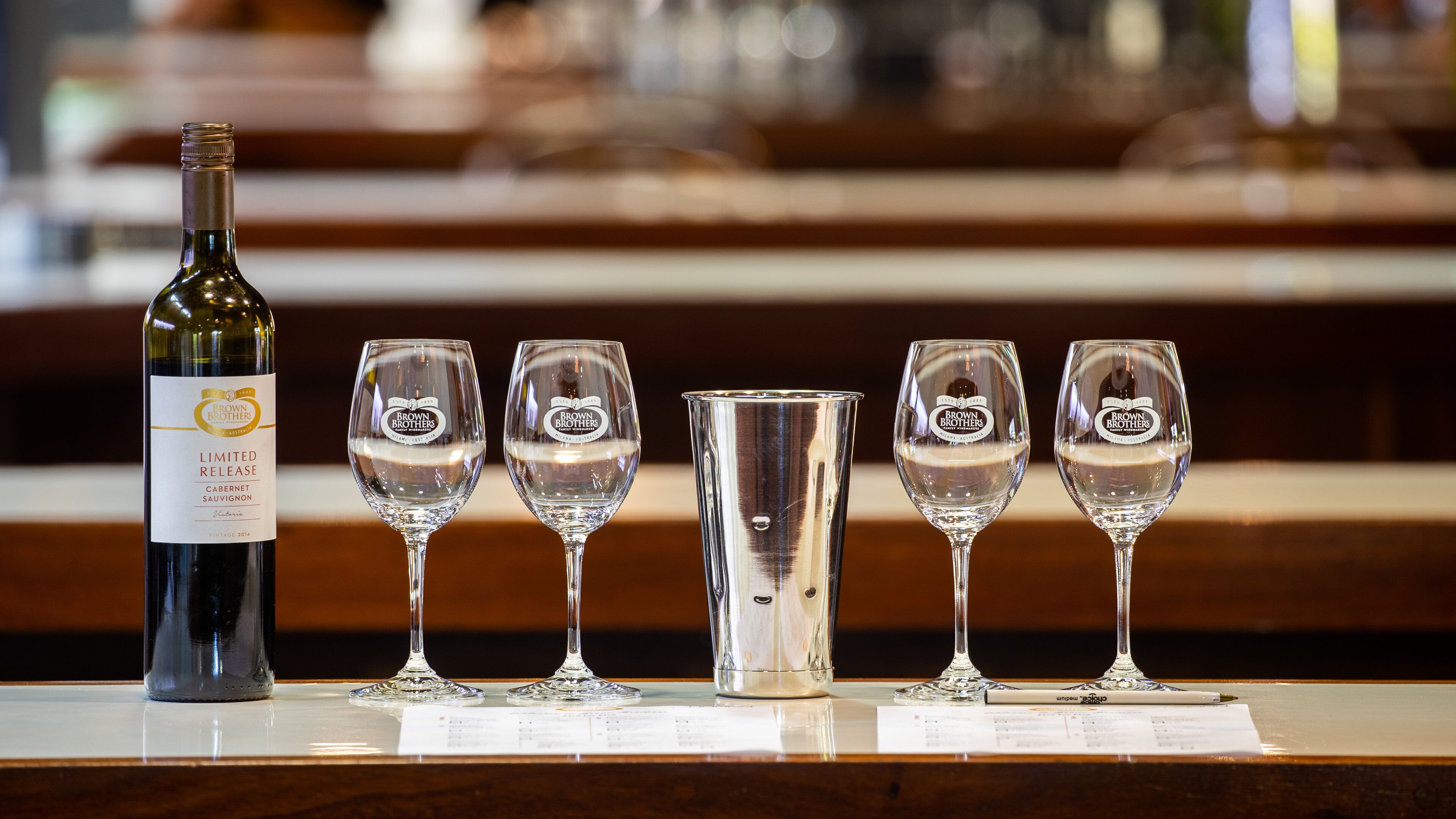 Brown Brothers Milawa Vineyard featuring drinks or beverages