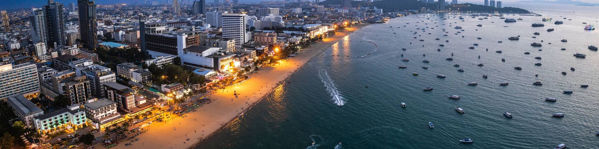 Aerial view of Central Pattaya beach in Chonburi, Thailand