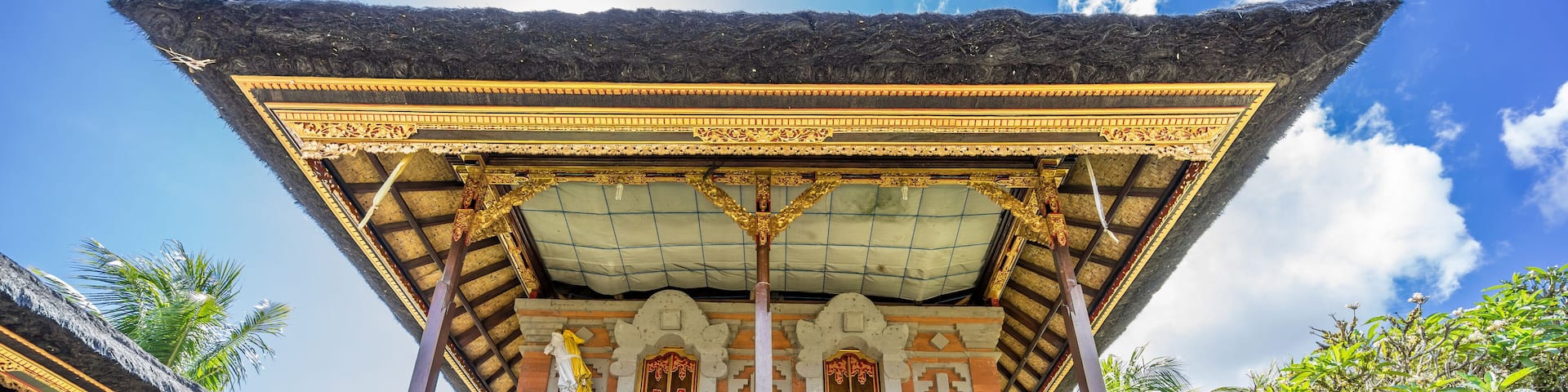 Gedong Kemoning Pavilion Wrapped in Poleng Cloth at Pura Penataran Sasih, Once it was State temple of the Pejeng Kingdom. Located in Tampaksiring, Blahbatuh, Bali, Indonesia