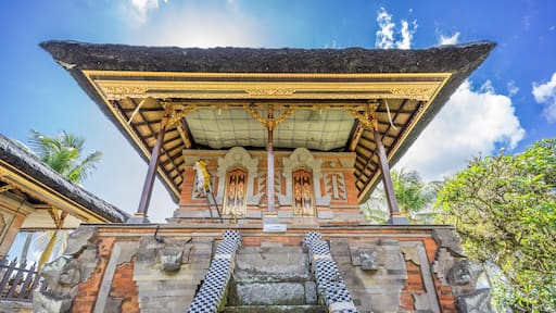 Gedong Kemoning Pavilion Wrapped in Poleng Cloth at Pura Penataran Sasih, Once it was State temple of the Pejeng Kingdom. Located in Tampaksiring, Blahbatuh, Bali, Indonesia