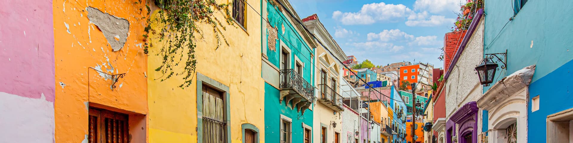 Guanajuato, Mexico, Scenic cobbled streets and traditional colorful colonial architecture in Guanajuato historic city center.