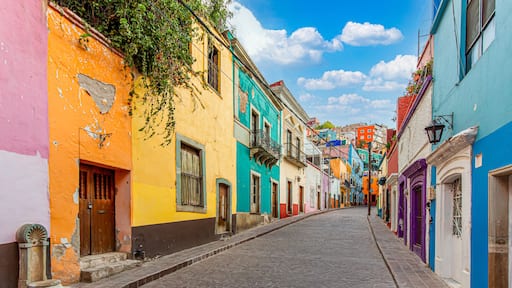 Guanajuato, Mexico, Scenic cobbled streets and traditional colorful colonial architecture in Guanajuato historic city center.
