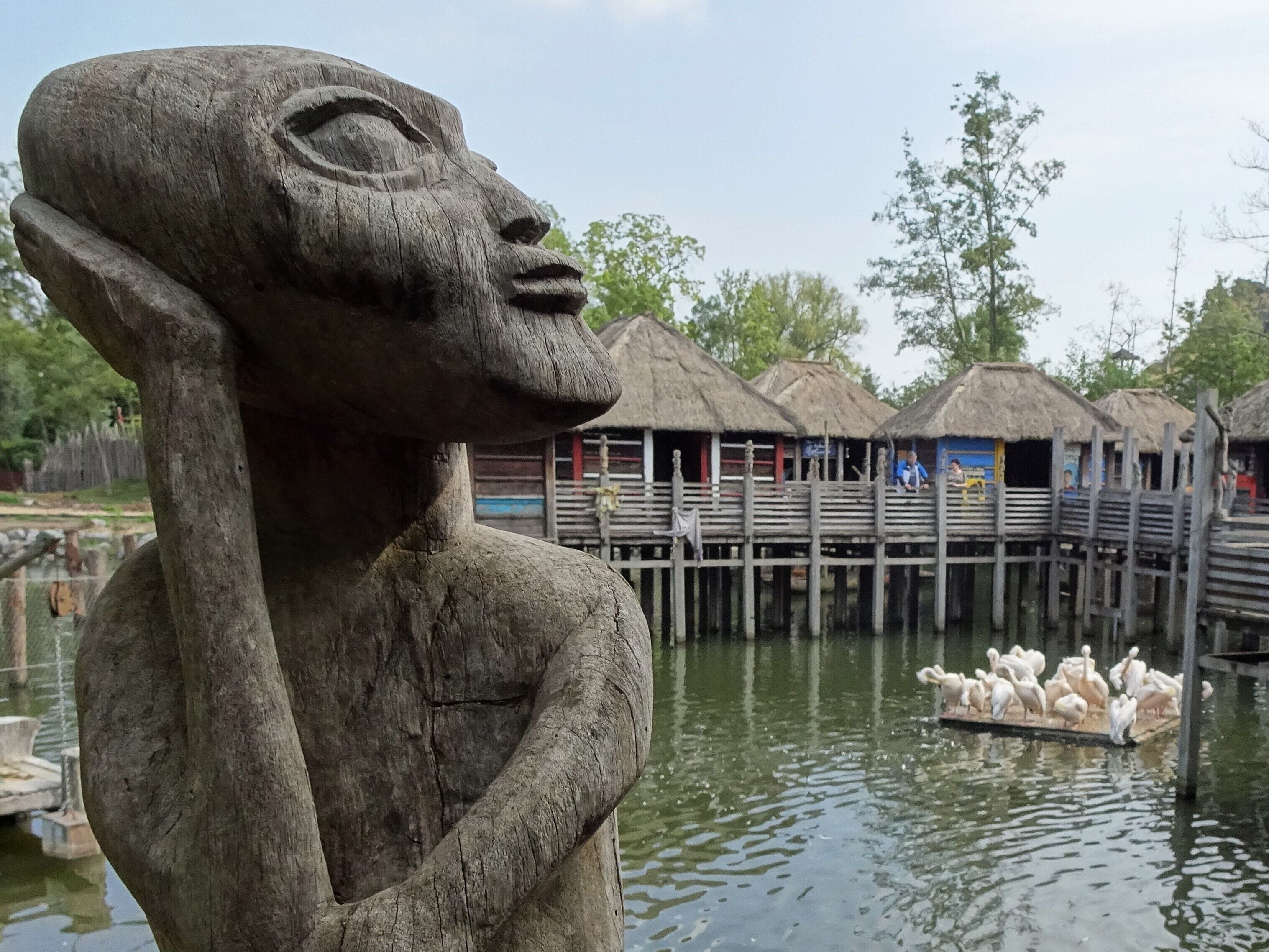 Pairi Daiza is a big animal park, located on the site of the former Abbey of Cambron, where visitors make a trip along the 5 continents and discover more than 5,000 animals. 
The park is thematically constructed as "Gardens of the world". In one of them you can find an African pile village, inspired by the well-known village of Ganvié in Benin, but pile villages can also be found in Senegal, Mali, Ivory Coast and Burkina Faso.