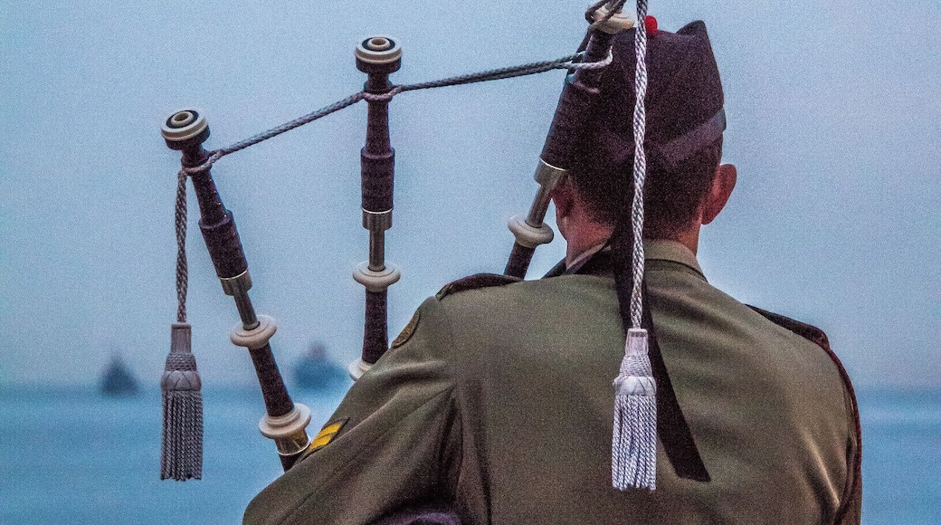 Bagpipes at the end of the dawn ceremony for the 100th anniversary of the Gallipoli campaign.