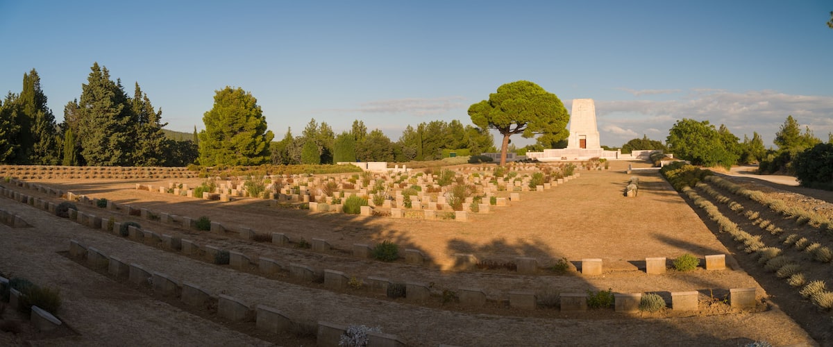 Panoramic view of the Lone Pine Anzac Memorial. At the Gallipoli Battlefields in Gallipoli, Turkey country
