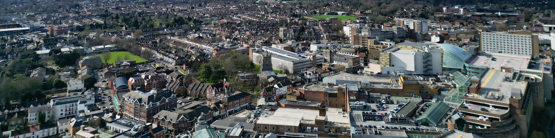 Aerial View of Watford City Centre, England United Kingdom