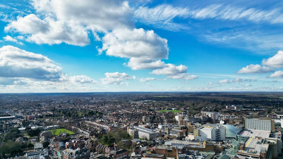 Aerial View of Watford City Centre, England United Kingdom