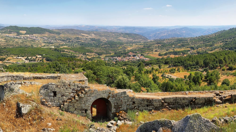 Views from Ruins of Medieval Castle and waaled village of Carrazeda de Ansiaes, Portugal