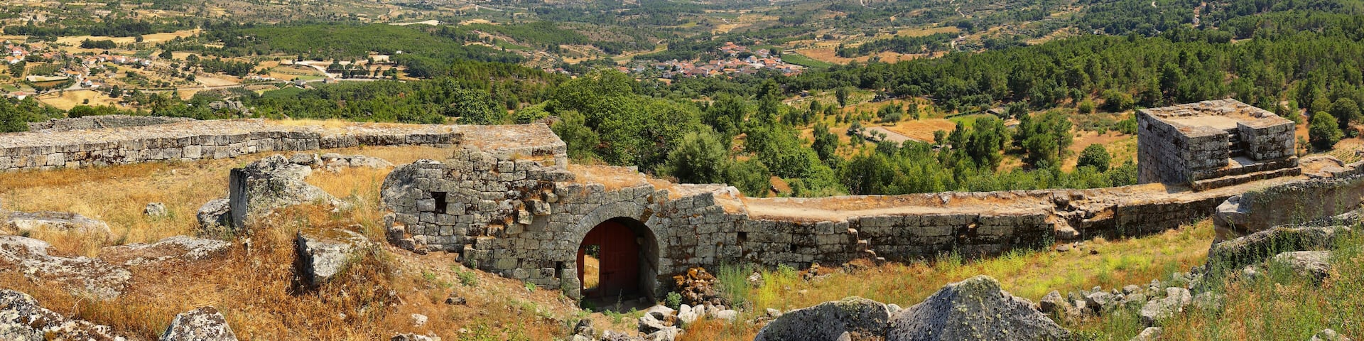 Views from Ruins of Medieval Castle and waaled village of Carrazeda de Ansiaes, Portugal