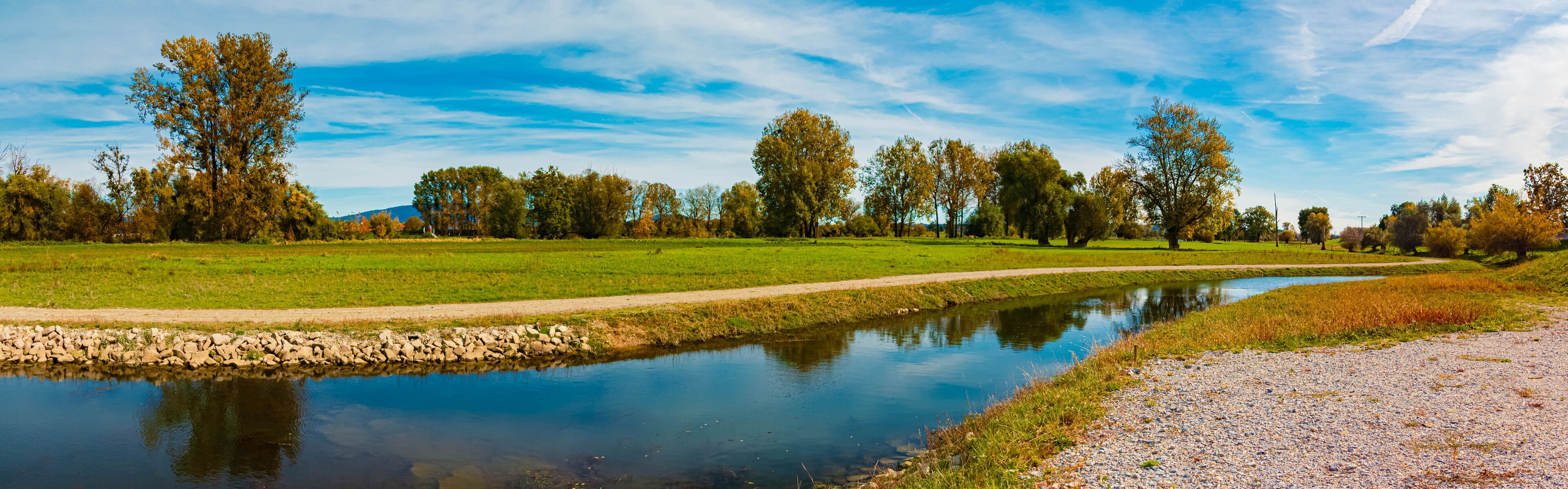 High resolution stitched autumn or indian summer panorama at Thundorf, Osterhofen, Deggendorf, Bavaria, Germany