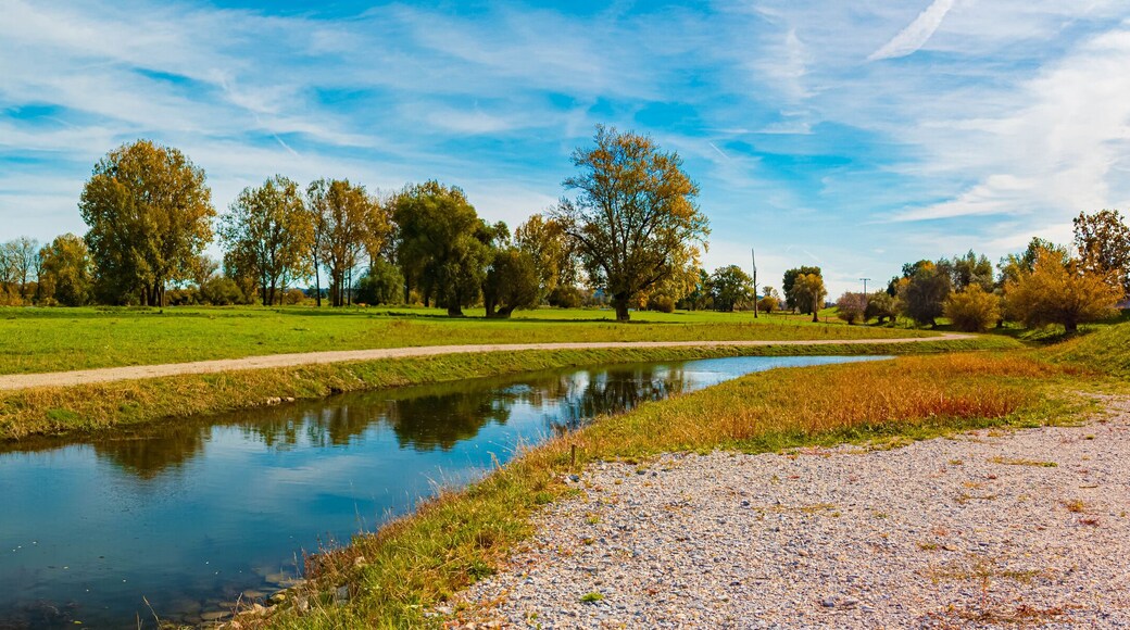 High resolution stitched autumn or indian summer panorama at Thundorf, Osterhofen, Deggendorf, Bavaria, Germany