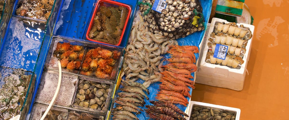 Noryangjin Fish Market featuring markets and food