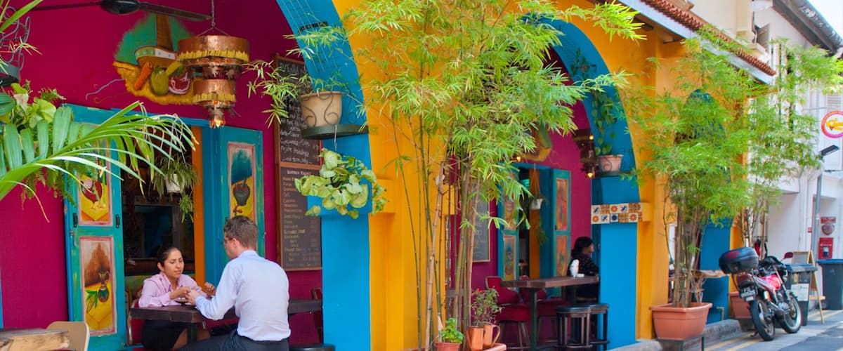 Haji Lane featuring street scenes and a city as well as a couple