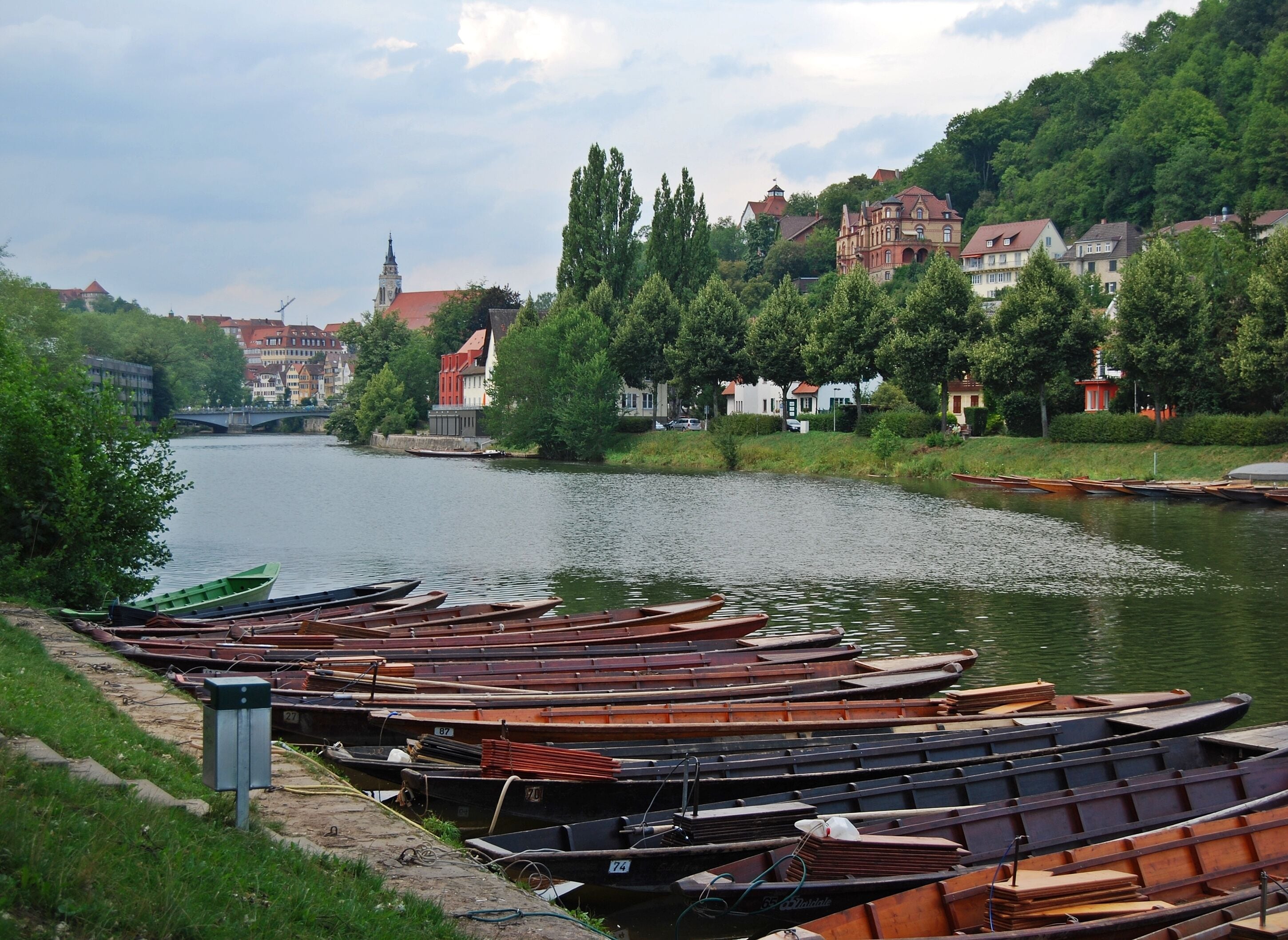 Tübingen waterfront with punts.