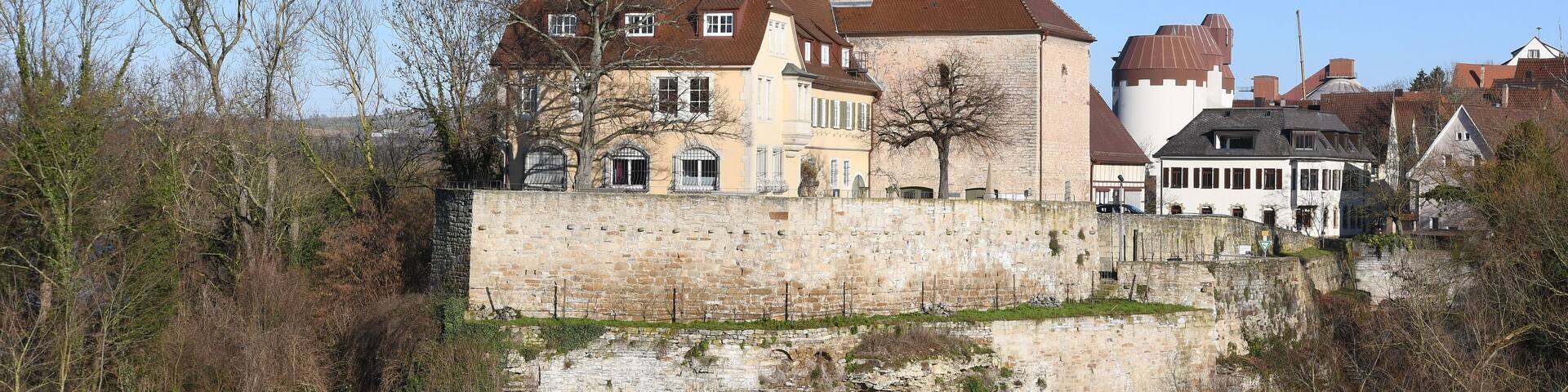 Blick auf die Grafenburg in Lauffen am Neckar vom gegenĂŒberliegenden Neckarufer.