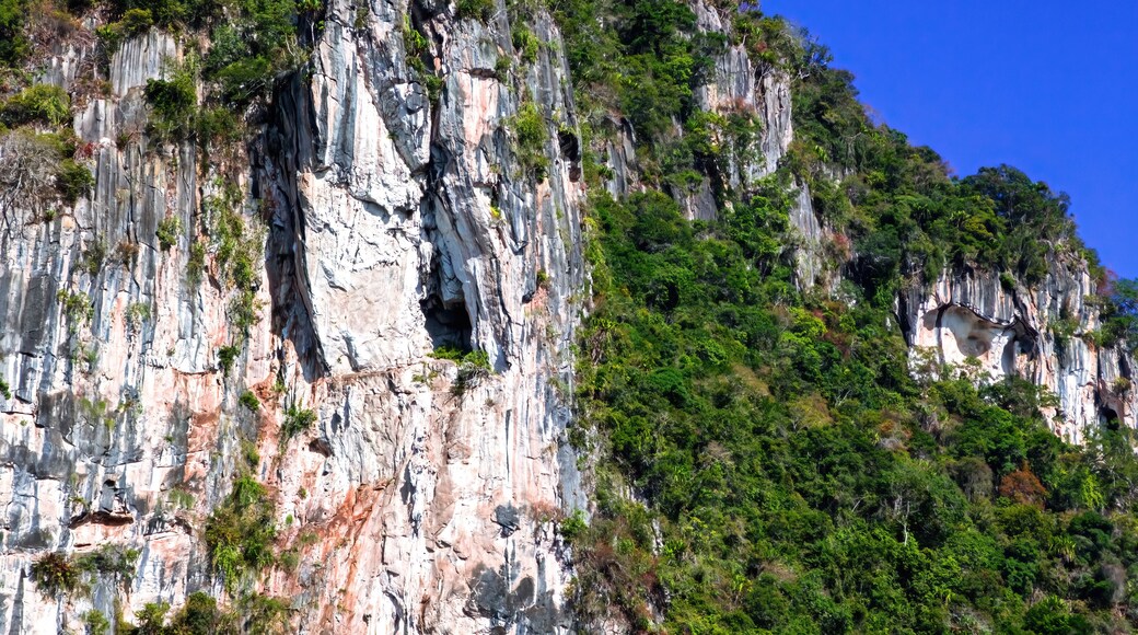 Beautiful nature landscape scenery of lime stone hill with green trees near Gua Musang, Kelantan, Malaysia