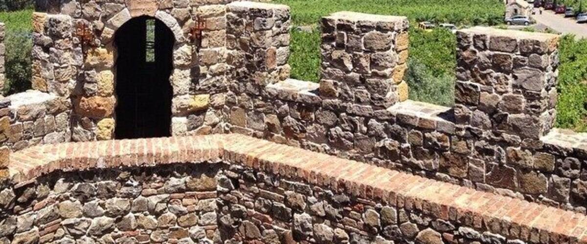 View from inside Castello di Amorosa winery in Napa