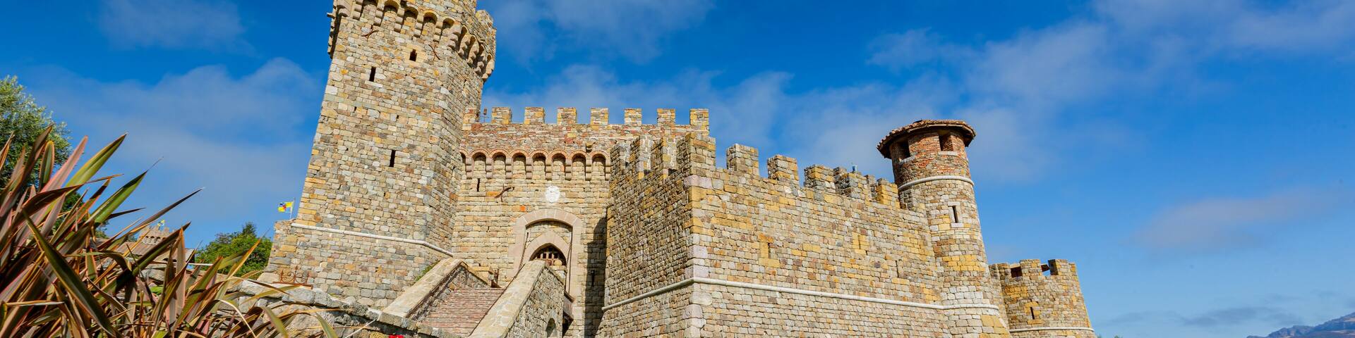 Sunny exterior view of the Castello di Amorosa winery