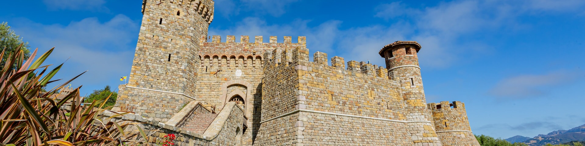 Sunny exterior view of the Castello di Amorosa winery