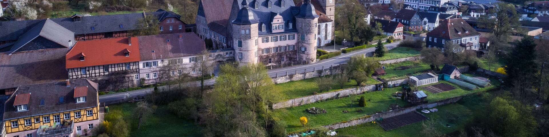 Air view of Ahorn castle