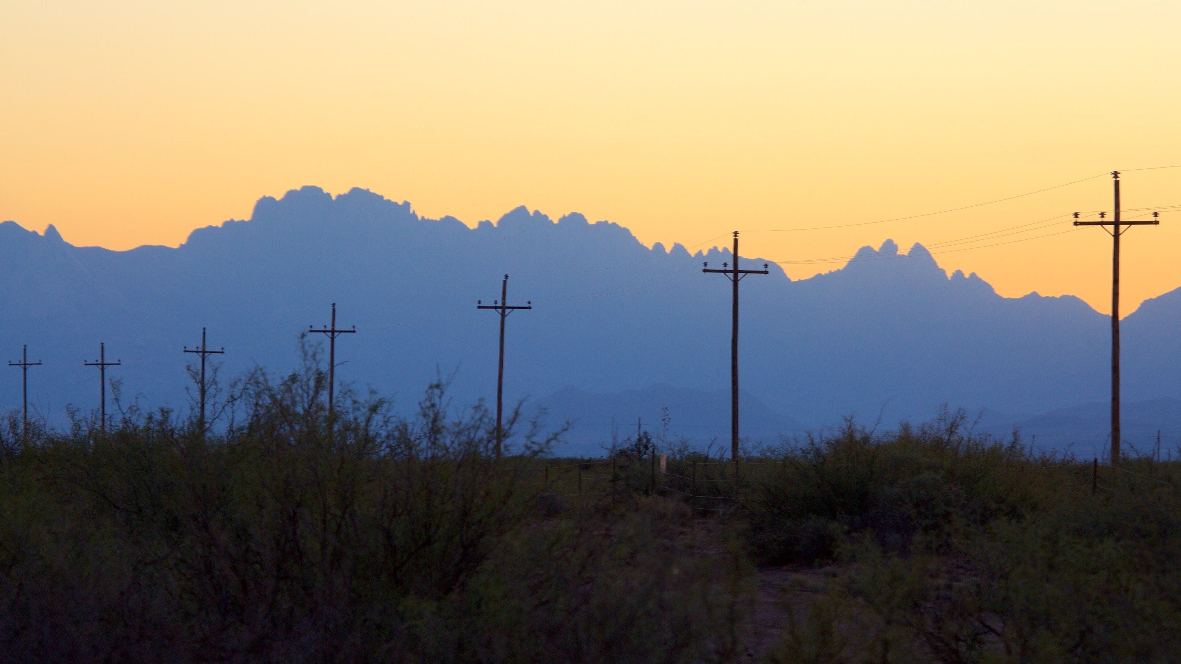 White Sands Missile Range showing farmland and a sunset