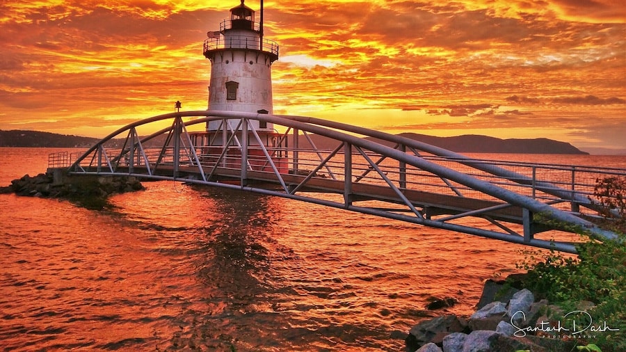 Beautiful sunset at Tarrytown lighthouse. It's beautiful during Christmas when the lighthouse is decorated.