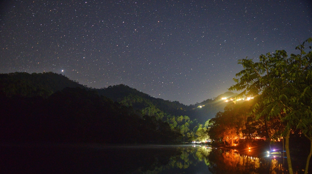 The take and its refference at night
Stars and trees.