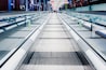 Madrid, Spain - May 20, 2021: Flat scalator mechanical walkway to speed up the pedestrian crossing in an Ifema pavilion.