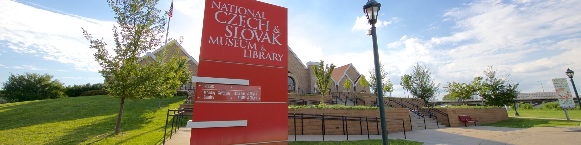 National Czech and Slovak Museum and Library which includes signage and a garden