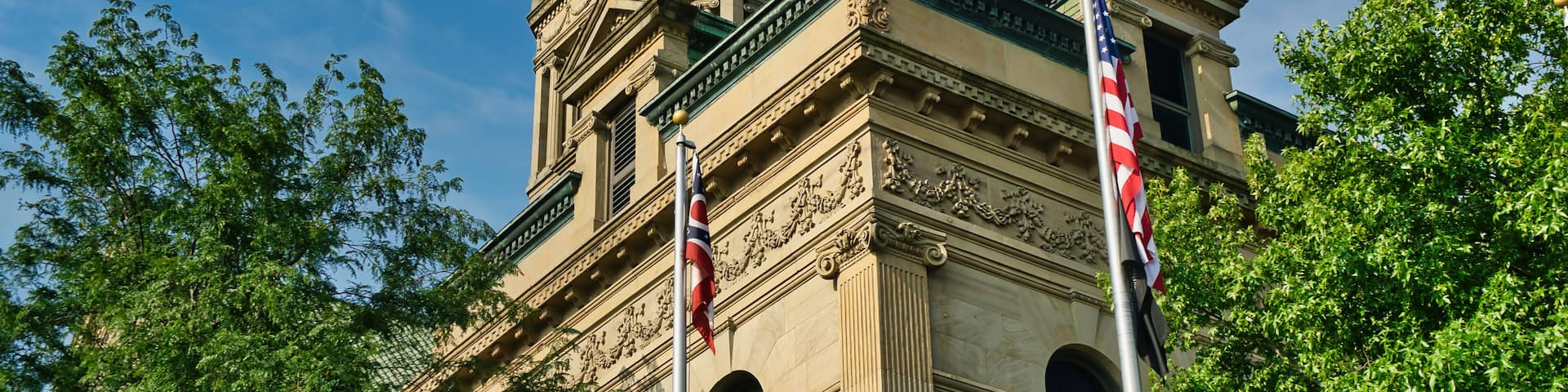 Auglaize County Courthouse in downtown Wapakoneta, Ohio. USA 2024